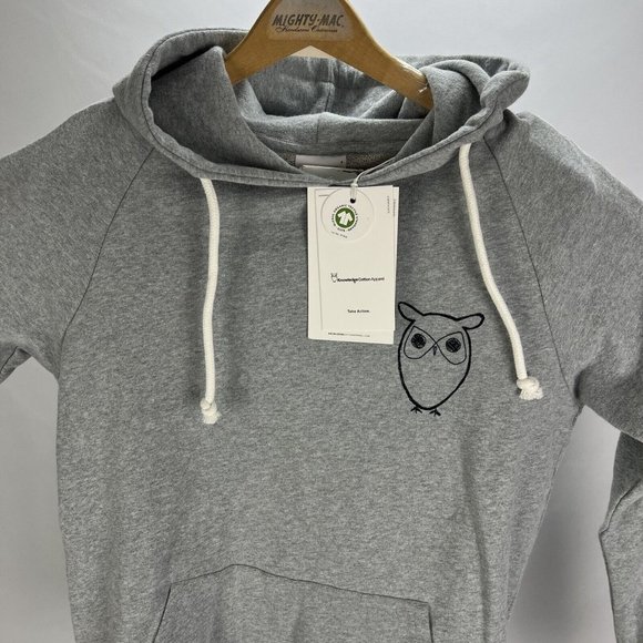 NWT Knowledge Cotton Apparel Gray w/ Black Owl Cotton Hoodie Mens Size Small S - Picture 2 of 8